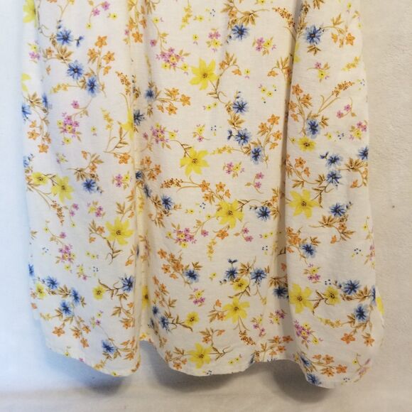 Old Navy Small Yellow Floral Sundress Smocked Back Tie Straps Linen Blend Boho - Picture 2 of 10